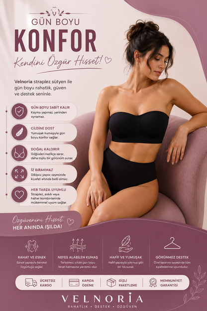Velnoria StayFit Kaymaz Straplez Sütyen